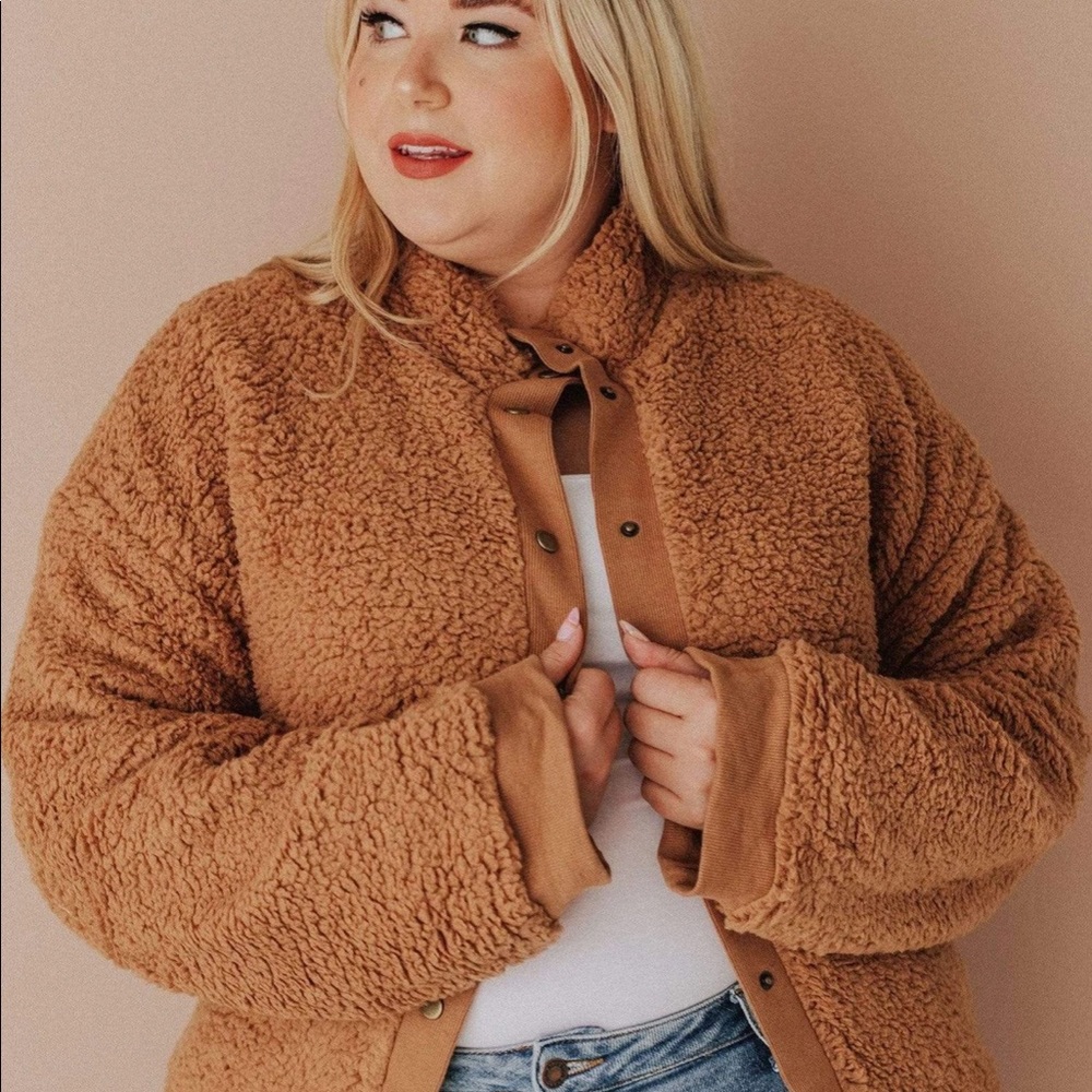 Teddy Bomber Jacket Camel XXL Sherpa Coat Material